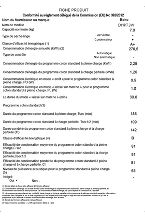 Sèche-linge BEKO DHP73W