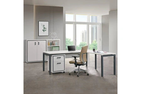 Modia - bureau 180cm + extension + caisson h64cm + 2 meubles de rangements