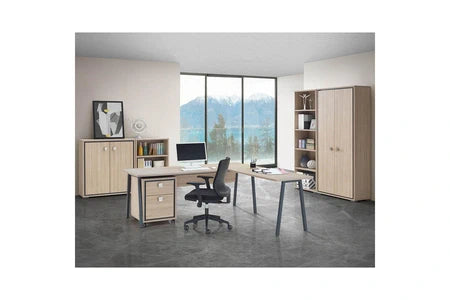 Lydia - bureau 200cm + extension + caisson h64cm + 4 meubles de rangements