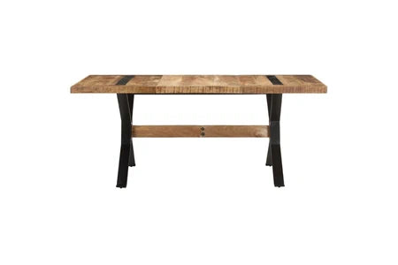 Hitech Table de salle à manger - 180x90x76 cm - bois de manguier brut acier avec revêtement en poudre noire