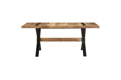 Hitech Table de salle à manger - 180x90x76 cm - bois de manguier brut acier avec revêtement en poudre noire