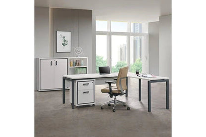 Modia - bureau 200cm + extension + caisson h64cm + 2 meubles de rangements