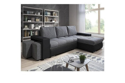 Le Stock Design Canapé angle convertible simon noir / gris + 2 poufs