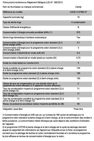 Sèche-linge CANDY CSOE C10TBE-47