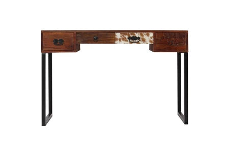 Bureau meubles de bureau cuir véritable, bois d'acacia massif et bois de sesham 117x50x76 cm