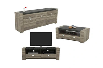 Ensemble buffet + table basse + meuble tv - plateau effet granite - séjour meteorite