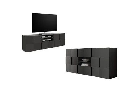 Ensemble meuble tv + buffet - séjour lumineux calisto - anthracite laqué