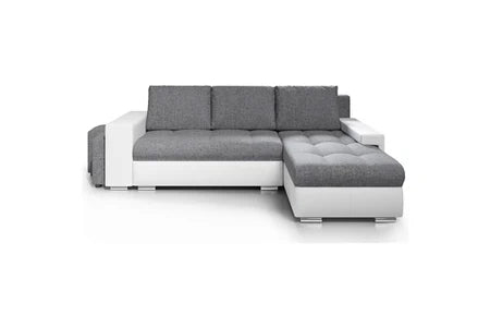 Le Stock Design Canapé angle convertible simon noir / gris + 2 poufs