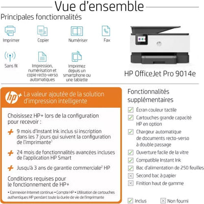 Imprimante jet d'encre HP OfficeJet Pro 9014e eligible Instant Ink