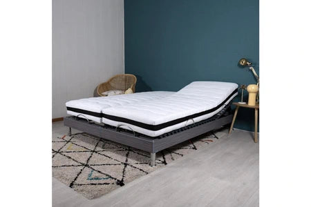 Literie Ensemble relaxation s62 + matelas latex eolys - 5 zones - 2x80x200 - gris