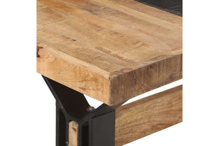 Hitech Table de salle à manger - 180x90x76 cm - bois de manguier brut acier avec revêtement en poudre noire