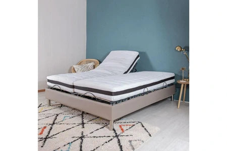 Literie Ensemble relaxation ixia + matelas latex eolys - 5 zones - 2x90x200 - taupe