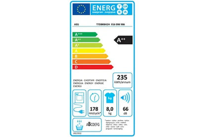 Sèche-Linge Aeg Pompe à Chaleur Avec Condenseur 60Cm 8Kg A++ Blanc - Aeg - T7Dbr842H