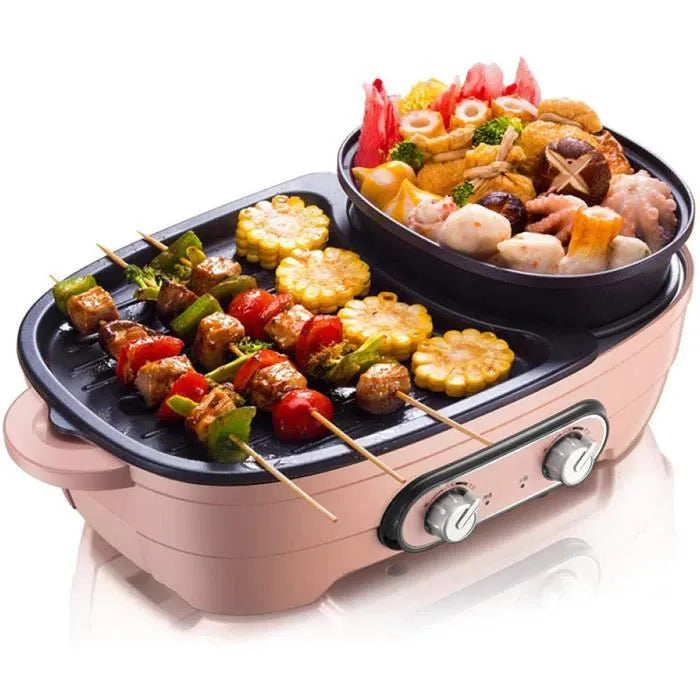 Grill Electrique Avec Hot Pot Multifonctions Antiadhésifs Hot Pot Avec Barbecue Pan, Barbecue Electrique Bbq Hot Pot 2 En 1 Barbecue