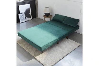 Canapé convertible 2 places vert - guesta - pieds bois. Banquette. Dossier inclinable