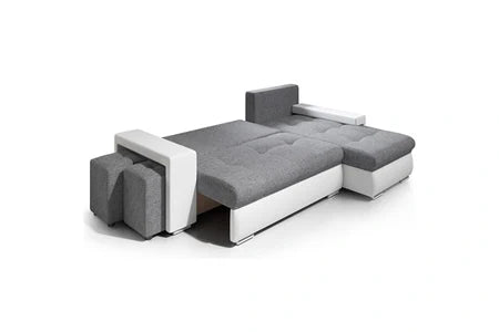 Le Stock Design Canapé angle convertible simon noir / gris + 2 poufs