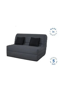 Banquette bz - tissu gris + 2 coussins noir - l 140 x p 99 x h 98 cm - alice