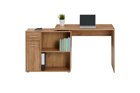 Bureau d'angle isotta table avec meuble de rangement intégré et modulable avec 2 étagères 1 porte 1 tiroir en mélaminé chêne sauvage