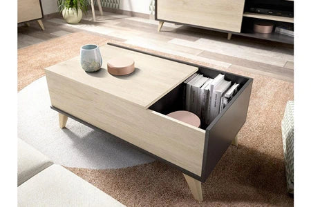 Ensemble table basse + meuble tv - anthracite et chêne - séjour scandinave kolyma