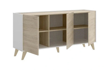 Ensemble table basse + meuble tv + buffet - blanc et chêne - séjour scandinave kolyma