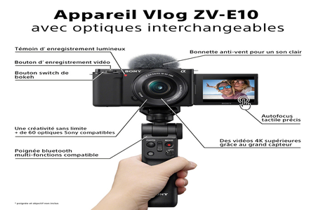 Appareil photo hybride SONY PACK ZV-E10 + E 16-50MM F/3,5-5,6 OSS + 2ÈME BATTERIE + CHARGEUR