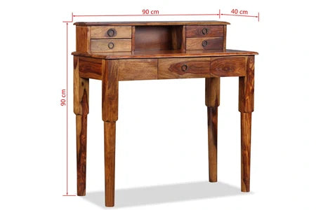 Bureau avec 5 tiroirs meubles de bureau bois avec finition en couleur du miel 90 x 40 x 90 cm