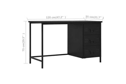 Bureau industriel avec tiroirs noir 120 x 55 x 75 cm meubles de bureau acier