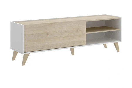 Ensemble table basse + meuble tv + buffet - blanc et chêne - séjour scandinave kolyma