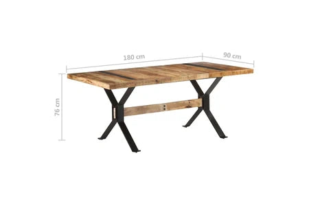 Hitech Table de salle à manger - 180x90x76 cm - bois de manguier brut acier avec revêtement en poudre noire