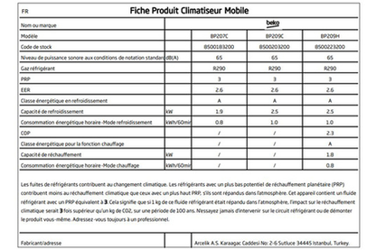 Climatiseur mobile BEKO BP207C