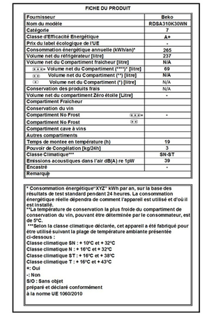 Refrigerateur Congelateur En Haut Beko Rdsa310k30wn