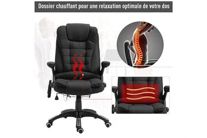 Fauteuil de bureau direction massant chauffant hauteur réglable dossier inclinable toile de lin noir