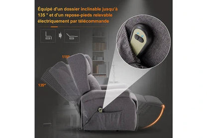 Fauteuil de relaxation électrique fauteuil releveur inclinable avec repose-pied ajustable lin gris chiné