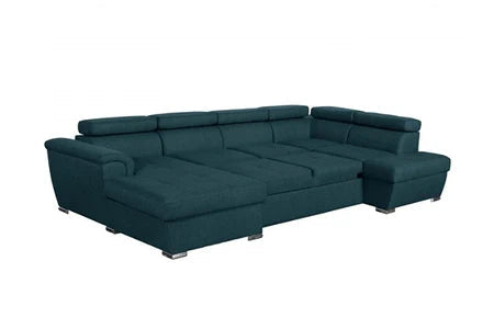 Canapé d'angle panoramique paola convertible en tissu - bleu