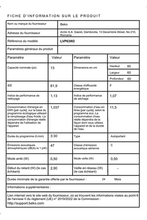 Lave-Vaisselle Beko Lvp63w2