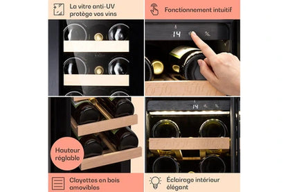 Cave De Service Klarstein Cave À Vin Encastrable - Vinovilla 20 - 50 L / 20 Bouteilles Porte Vitrée Acier Inoxydable - Noir