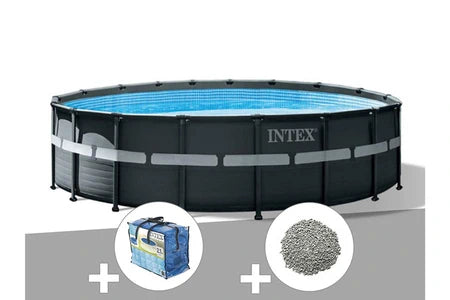 Piscine Tubulaire Intex Kit Piscine Tubulaire Intex Ultra Xtr Frame Ronde 5,49 X 1,32 M + Bâche À Bulles + 20 Kg De Zéolite