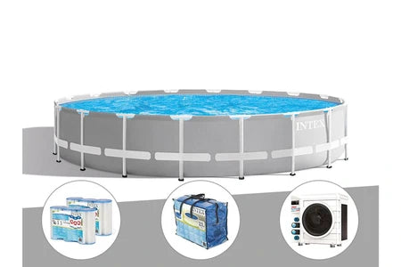 Piscine Tubulaire Intex Kit Piscine Tubulaire Intex Prism Frame Ronde 5,49 X 1,22 M + Bâche À Bulles + 6 Cartouches De Filtration + Pompe À Chaleur