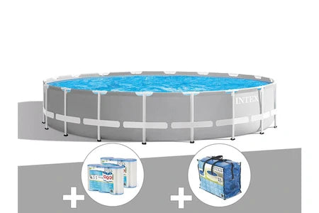 Piscine Tubulaire Intex Kit Piscine Tubulaire Intex Prism Frame Ronde 5,49 X 1,22 M + Bâche À Bulles + 6 Cartouches De Filtration