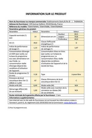 Lave-Vaisselle Thomson Tdw4760inox