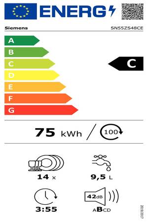 Lave-Vaisselle Siemens Encastrable - Sn55zs48ce Inox 60cm