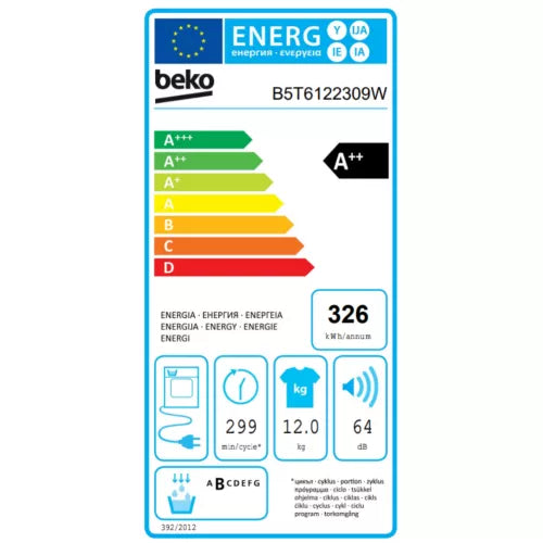 Sèche linge pompe à chaleur BEKO B5T6122309W Steamcure