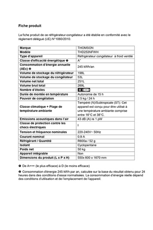 Refrigerateur Congelateur En Haut Thomson Thd253nfwh