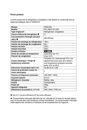 Refrigerateur Congelateur En Bas Proline Pci 259-F-2f-Led 178cm