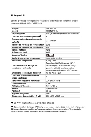 Refrigerateur Congelateur En Haut Thomson Thd421nfsl