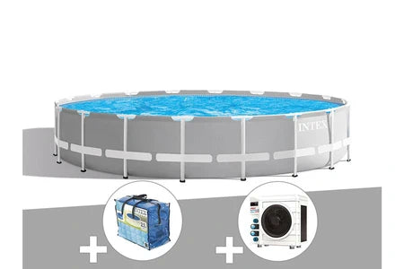 Piscine Tubulaire Intex Kit Piscine Tubulaire Intex Prism Frame Ronde 5,49 X 1,22 M + Bâche À Bulles + Pompe À Chaleur