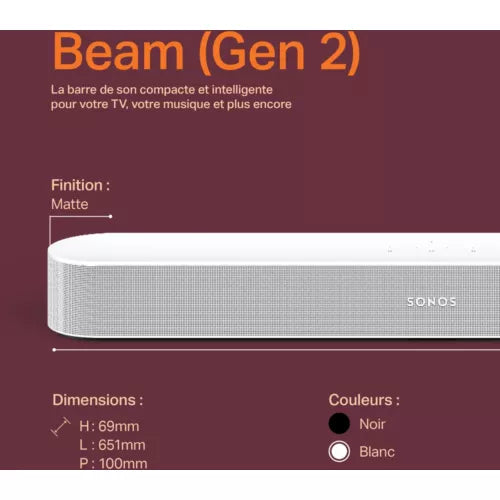 Barre de son SONOS Beam 2 Blanc