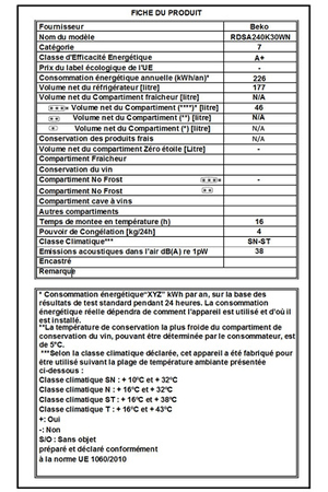 Refrigerateur Congelateur En Haut Beko Rdsa240k30wn