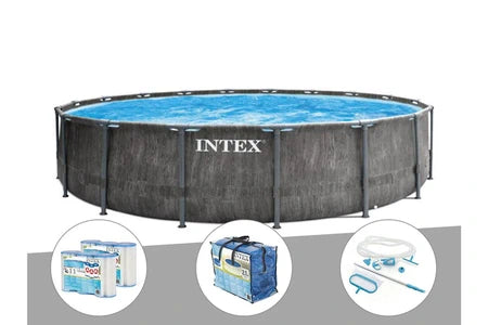 Piscine Tubulaire Intex Kit Piscine Tubulaire Intex Baltik Ronde 5,49 X 1,22 M + Bâche À Bulles + 6 Cartouches De Filtration + Kit D'entretien